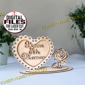 Fichier coupe laser Coeur Fête des mères + Happy Mothers Day