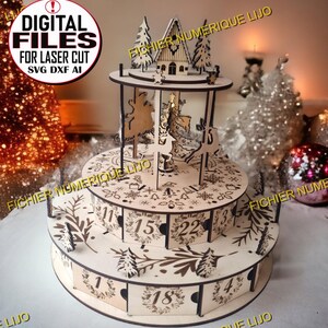Fichier calendrier avent coupe laser DXF Noel, calendar avent