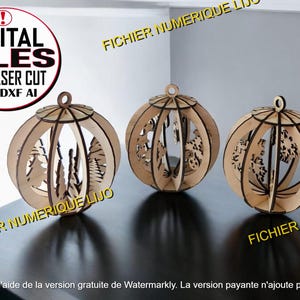 Fichier 3 boules de Noel coupe laser DXF Noel, 3 Christmas Balls 3mm
