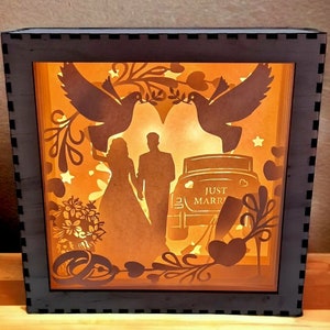 Lightbox-bestand trouwautopaar shadowbox
