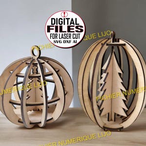 FICHIER boules de Noel sapin coupe laser DXF Noel 3mm 3.6mm ET 4mm