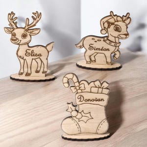 Marque place Porte nom en bois Noël Renne personnalisable