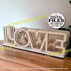 Fichier coupe laser DXF love Cheval, Horse