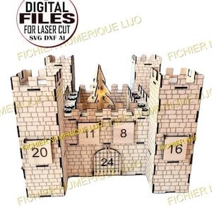 Fichier calendrier avent château coupe laser DXF Noel, calendar advent castle