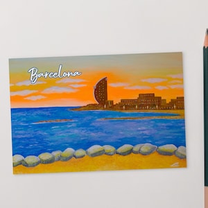 Künstlerische Postkarte Barcelona,Strand,Reise