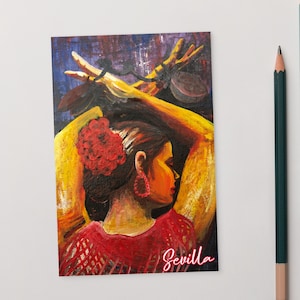 Flamenco, cartão postal artístico de Sevilla, feria de abril, viagens, Sevilla, Espanha