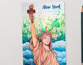 Postal artística Ciudad de Nueva York, Estatua de la libertad, viajes