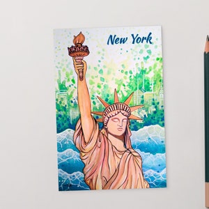 Künstlerische Postkarte New York City, Freiheitsstatue, Reisen