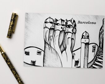 Postcard Barcelona, La pedrera, card collection, Spain travel, Gaudí