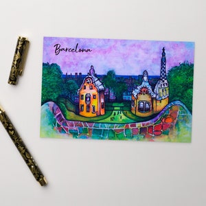 Carte postale de Barcelone, parc Guell, Gaudí, impression d'art, voyage en Espagne