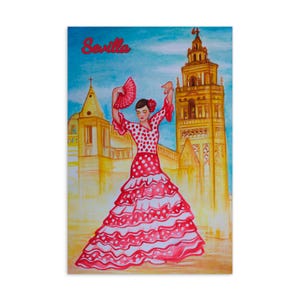 Künstlerische Postkarte Flamenco Cordon, Spanien, Giralda Kathedrale, Andalusien