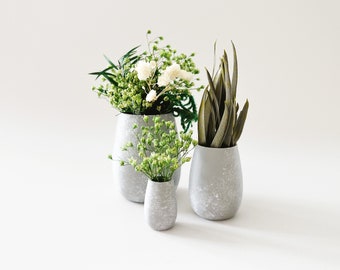 Miniature Dollhouse Potted Plants: Faux Concrete, Preserved Flowers - Set of 3