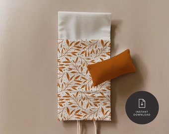 Doll House Accessories - DIY Printable Mini Sleeping Bag & Pillow Template, Leaf Pattern