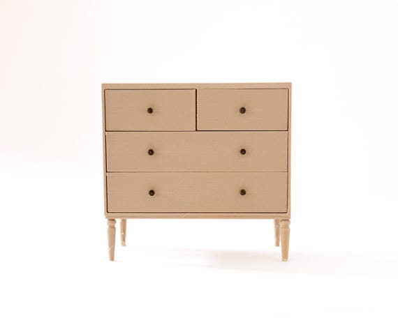 Miniature Dollhouse Dresser - 1:12 Scale Modern 4-Drawer Miniature Dresser  for Dollhouse Bedroom in Natural