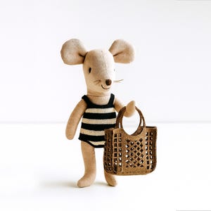 Miniature Beach Tote – 1:12 Scale Dollhouse Bag in Tan Ultra Suede – Modern Mini Summer Accessory