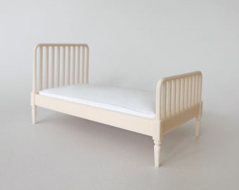 Dollhouse Bed - 1:12 Scale Twin Modern Miniature Bed for Dollhouse Bedroom - Dollhouse Furniture Kit