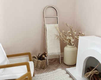 Miniature Blanket Ladder - Wood 1:12 scale dollhouse throw ladder furnishing and decor - Mini modern farmhouse style
