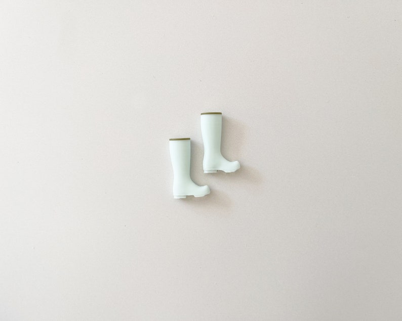 Charming miniature garden boots in pale blue with moss green accent. The cutest Wellies for your dollhouse and garden scene.