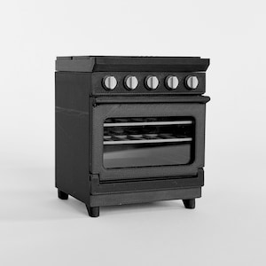 Miniature Black Stove & Oven, 1:12 Scale Dollhouse Kitchen Appliance