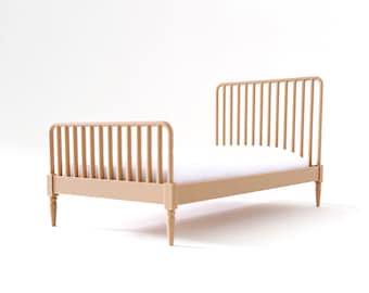 Dollhouse Bed - 1:12 Scale Modern Miniature Bed for Dollhouse Bedroom in Natural