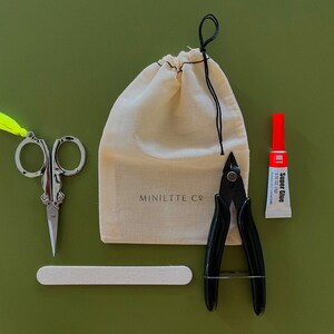 Miniature Crafting Tool Set | All the basic supplies needed to get started in DIY dollhouse miniature making and crafting. Curated specifically for 3D printed model kits, this collection is the perfect addition to Miniette Miniature Kits.