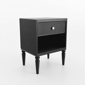 Miniature Dollhouse Nightstand - 1:12 Scale Modern Miniature Side Table for Dollhouse Bedroom in Black