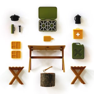 Miniature Camping Accessories – 1:12 Scale Modern Dollhouse Furniture Set (15 pcs)