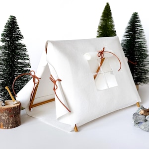 Miniature Dollhouse Tent – Canvas A-Frame Camping Accessory in White or Olive Green
