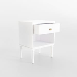 Miniature Dollhouse Nightstand - 1:12 Scale Modern Miniature Side Table for Dollhouse Bedroom in White