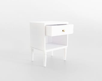 Miniature Dollhouse Nightstand - 1:12 Scale Modern Miniature Side Table for Dollhouse Bedroom in White
