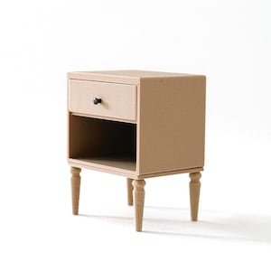 Miniature Dollhouse Nightstand - 1:12 Scale Modern Miniature Side Table for Dollhouse Bedroom in Natural