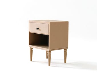 Miniature Dollhouse Nightstand - 1:12 Scale Modern Miniature Side Table for Dollhouse Bedroom in Natural
