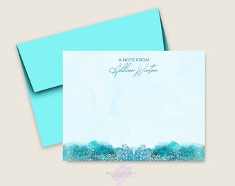 Personalized Teal Agate Note cards with Matching Envelopes and FREE Return Address.  Flat Note cards, Addison