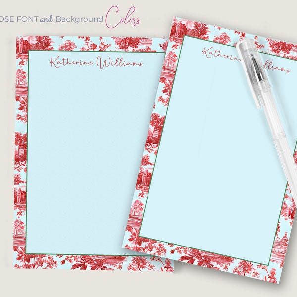 Custom Toile Notepad, Gift for Best friend, French Country Stationary
