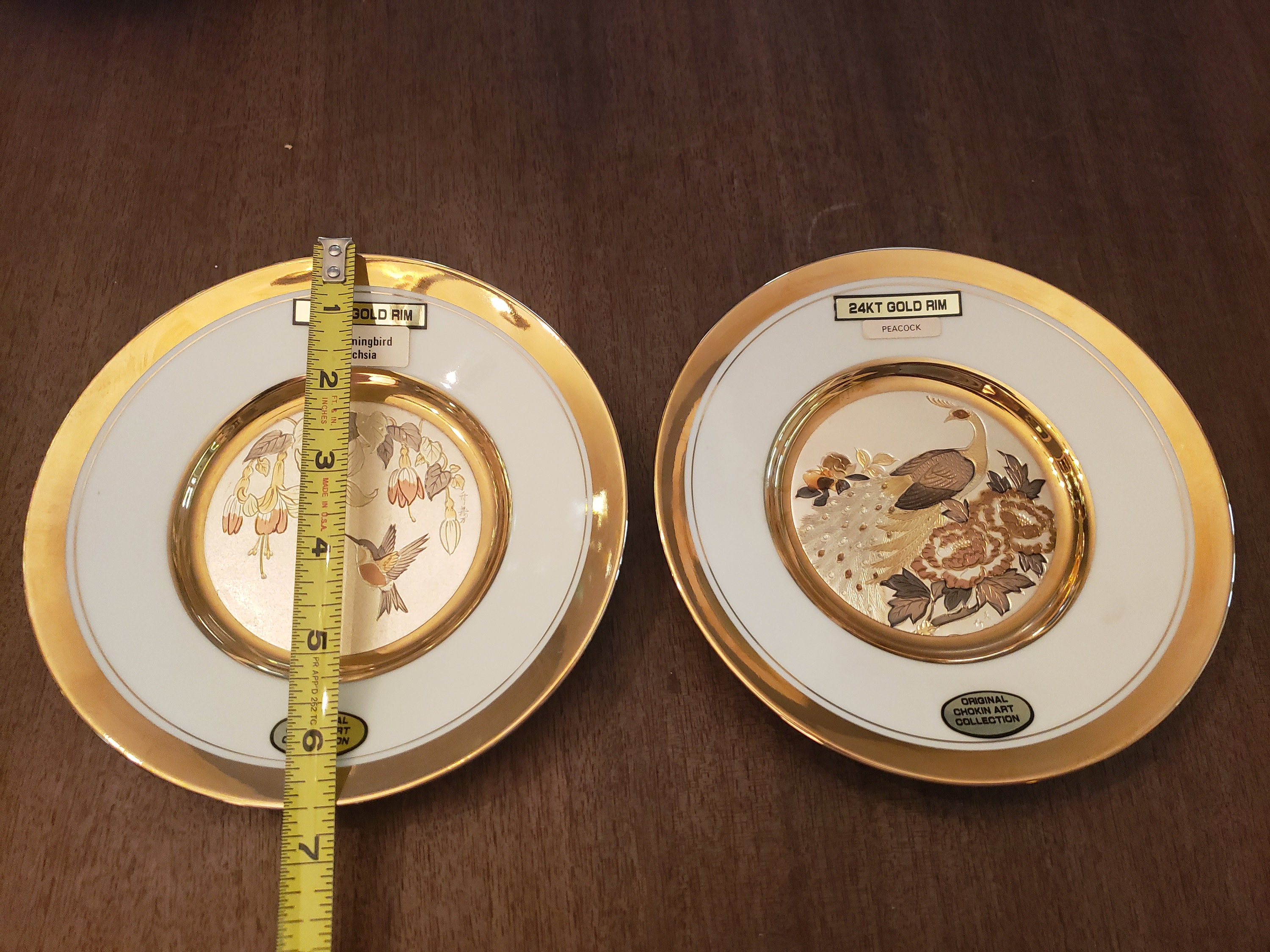Chokin 24K Gold Edged Rim Round Plates, Japan Plate