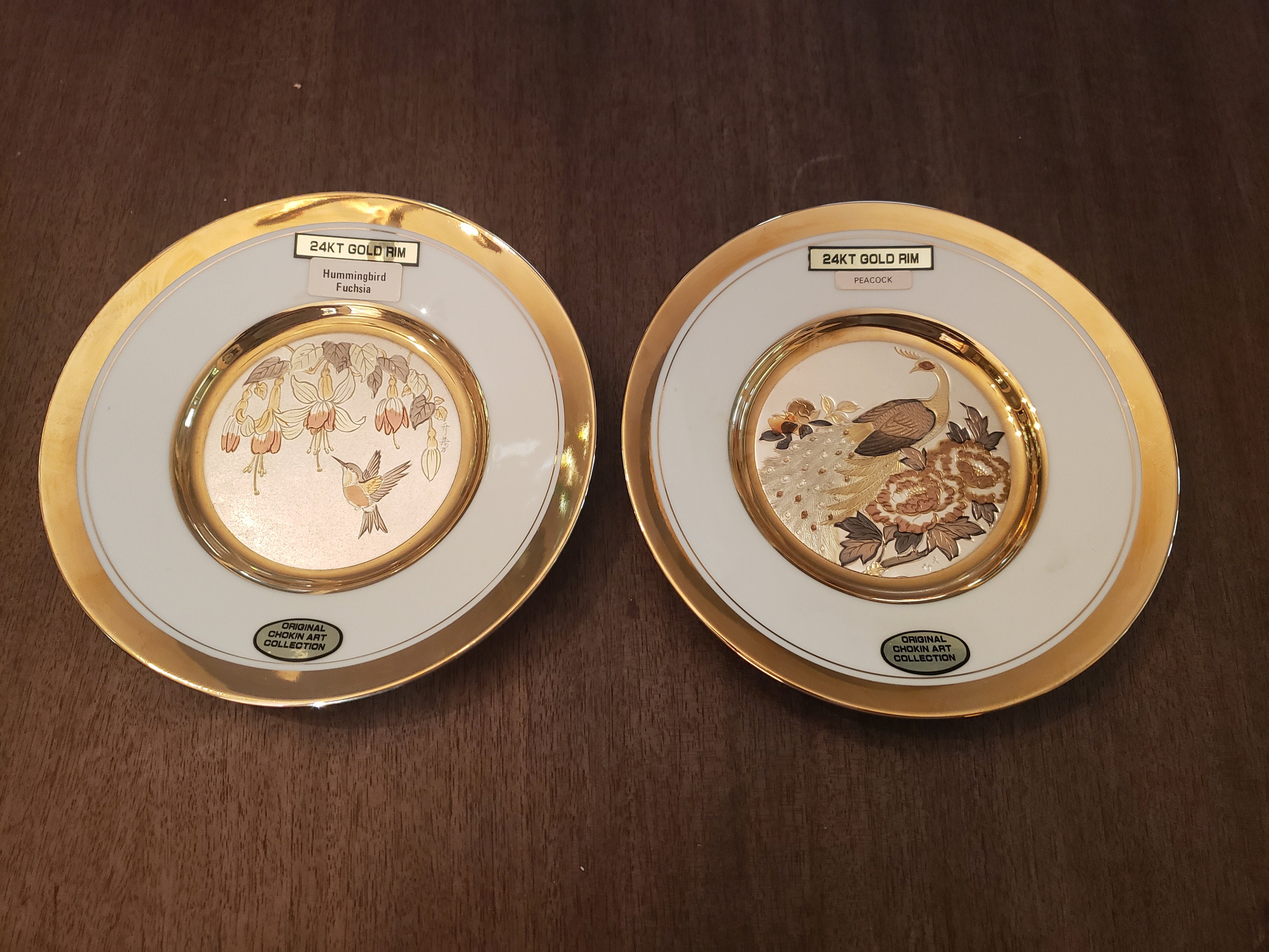 Chokin 24K Gold Edged Rim Round Plates, Japan Plate