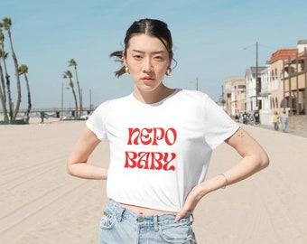 Women's Flowy Cropped Top Red Nepo Baby Graphic Tee