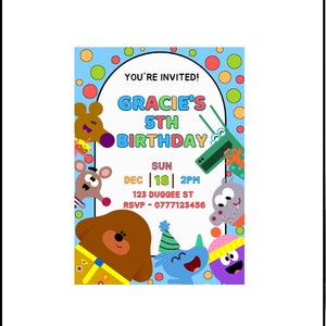 Hey Duggee Invites | Personalised | Birthday | Happy | Norrie | Roly | Tag | Betty | Tino | Children&#39;s Party