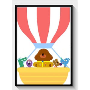 Hey Duggee | Hot Air Balloon | Happy | Norrie | Tag | Betty | Tino | Prints | Children's Room | Wall Art