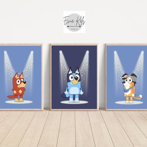 Bluey & Friends-afdrukken | Kinderkamer | Cadeau | Muurkunst | Uniek | Drie afdrukken