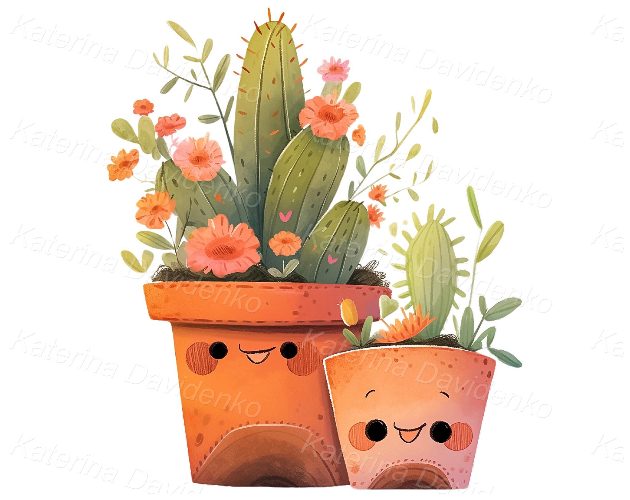 Collection of Cute Cartoon Cactuses With Funny Faces. Cacti Characters ...