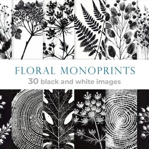 Monotype Print Big Set. Lino cut print plants. Botanical Monoprint Leaves and Flowers Artwork. Minimalist Nature Monoprint. Estampe Artwork