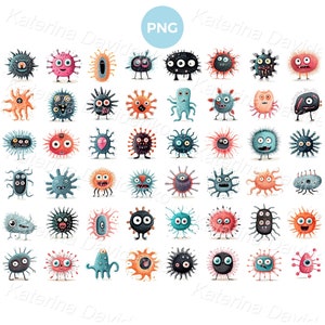 Cartoon Colorful Germs PNG Clipart Viruses Pictures Monster PNG Clipart Bacterium Isolated Cartoon Monsters Stickers Digital Download