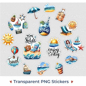 Digital Travel Stickers Set Vacation Watercolor Stickers Tourism Adventure Travel Journal PNG files Planner GoodNotes Stickers