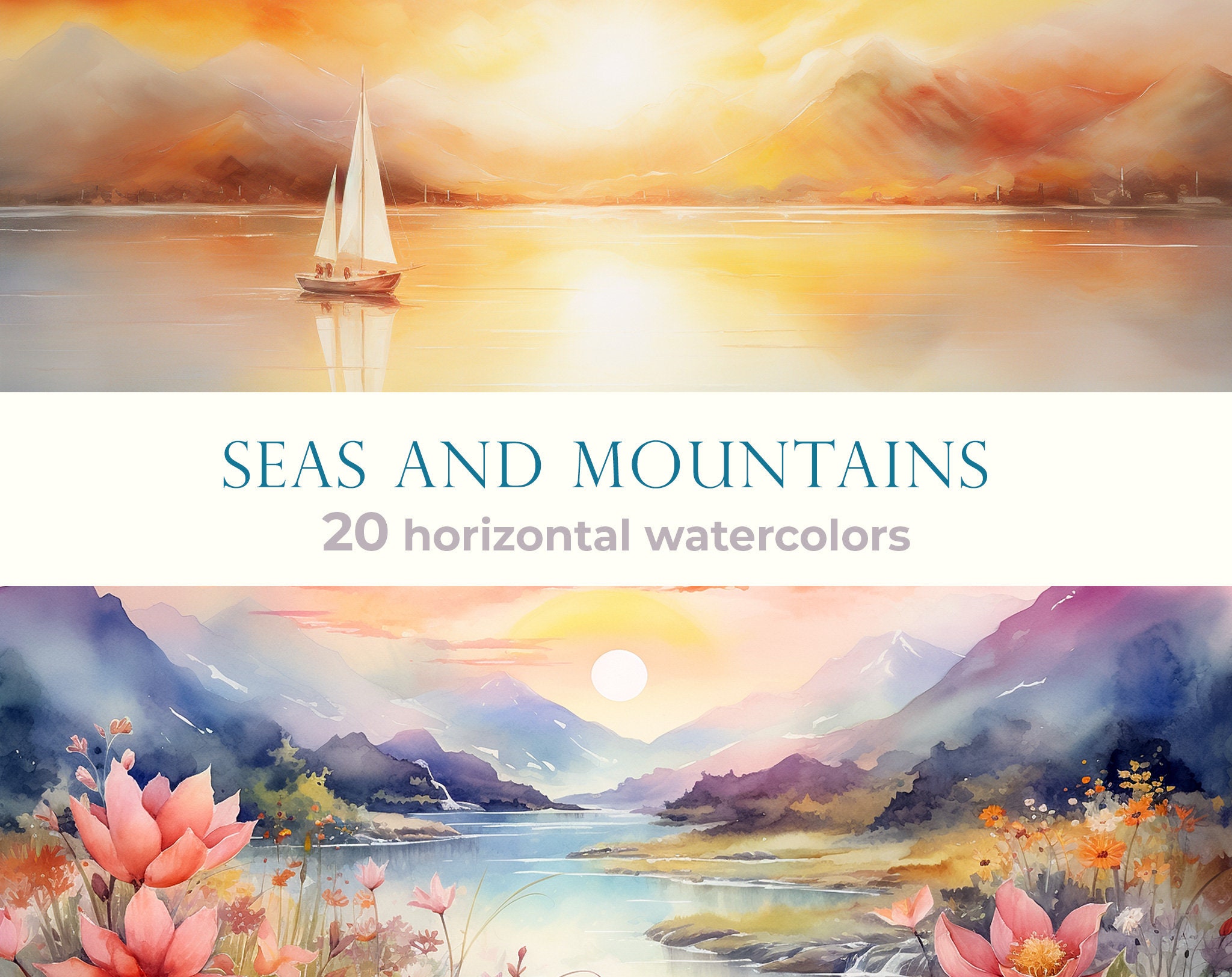 Printable Seascape Painting. Digital Download Watercolor Wall Art ...