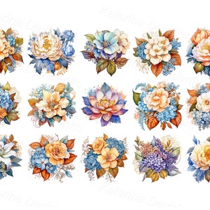 Collection of watercolor flowers clipart, spring floral compositions PNG clipart, digital download, floral invite element design