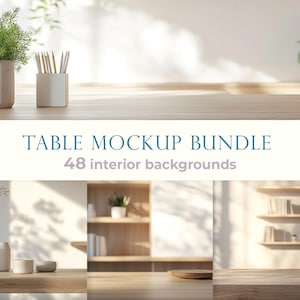 Table background mockup bundle. Modern interior backgrounds. Tabletop mock up