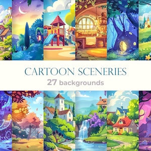 Cartoon Backdrops Children's Book Whimsical Scene Cartoon Backgrounds for Product Preview Storybook Kids Designs Projects Nature Landscape