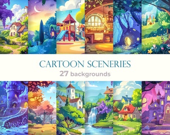 Cartoon Backdrops Children&#39;s Book Whimsical Scene Cartoon Backgrounds for Product Preview Storybook Kids Designs Projects Nature Landscape