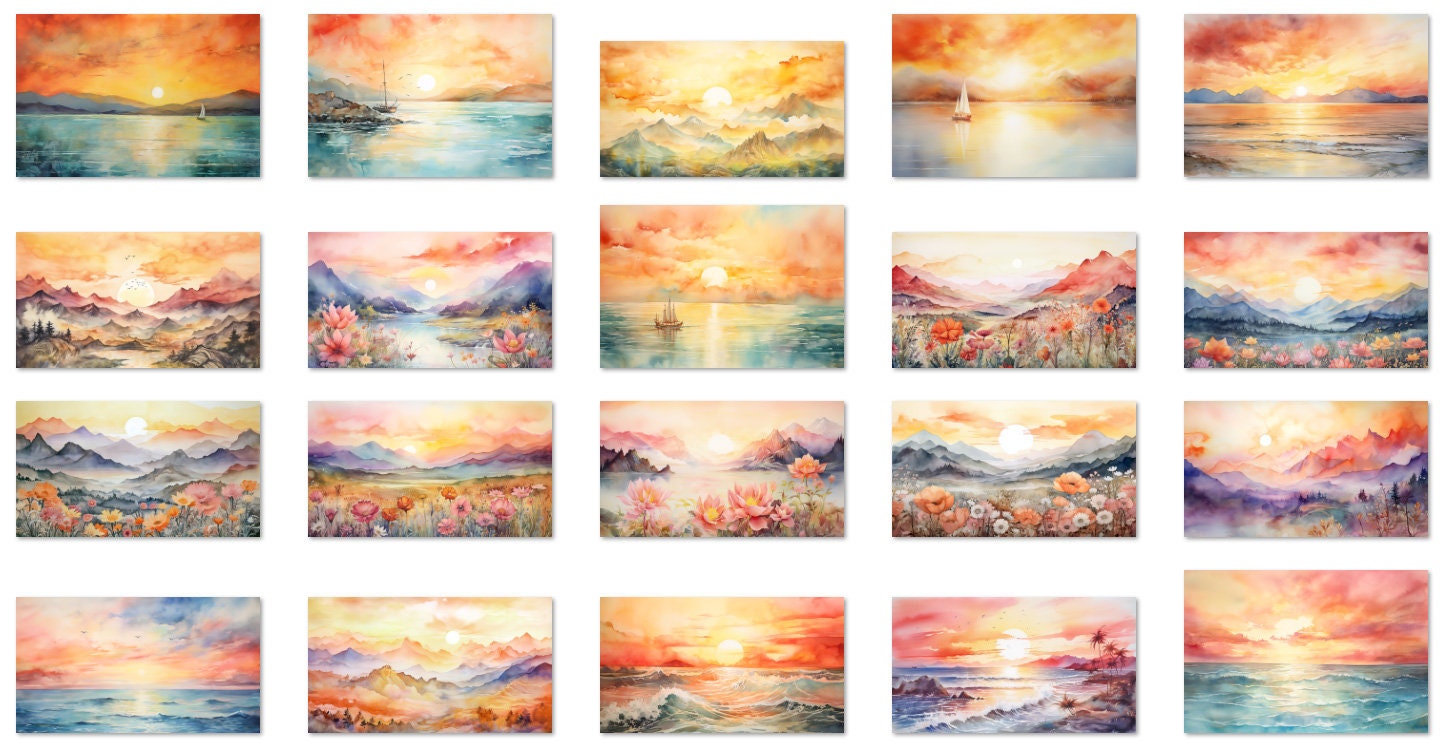 Printable Seascape Painting. Digital Download Watercolor Wall Art. Landscape Print. Interior ...